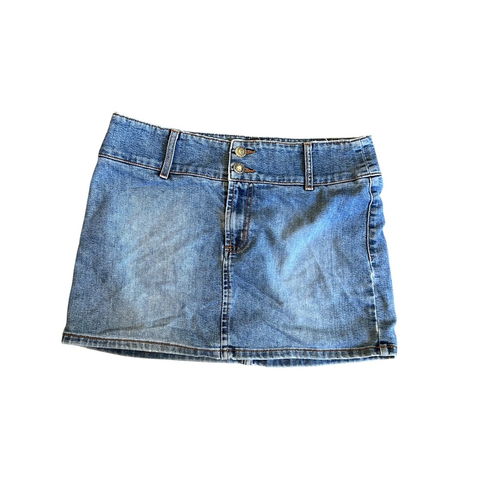 XOXO Jeans Medium Wash Denim Mini Skirt Y2K Double Button Heart Hardware Small